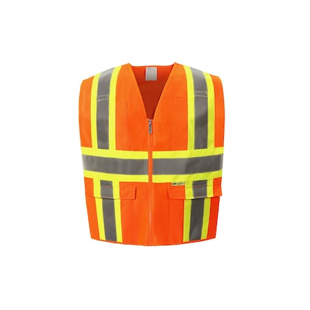 2W International Contrast Hi-Vis Safety Vest L Class 2 , Zipper 6 Pockets, 1 Mic Tab 7038C-2 L